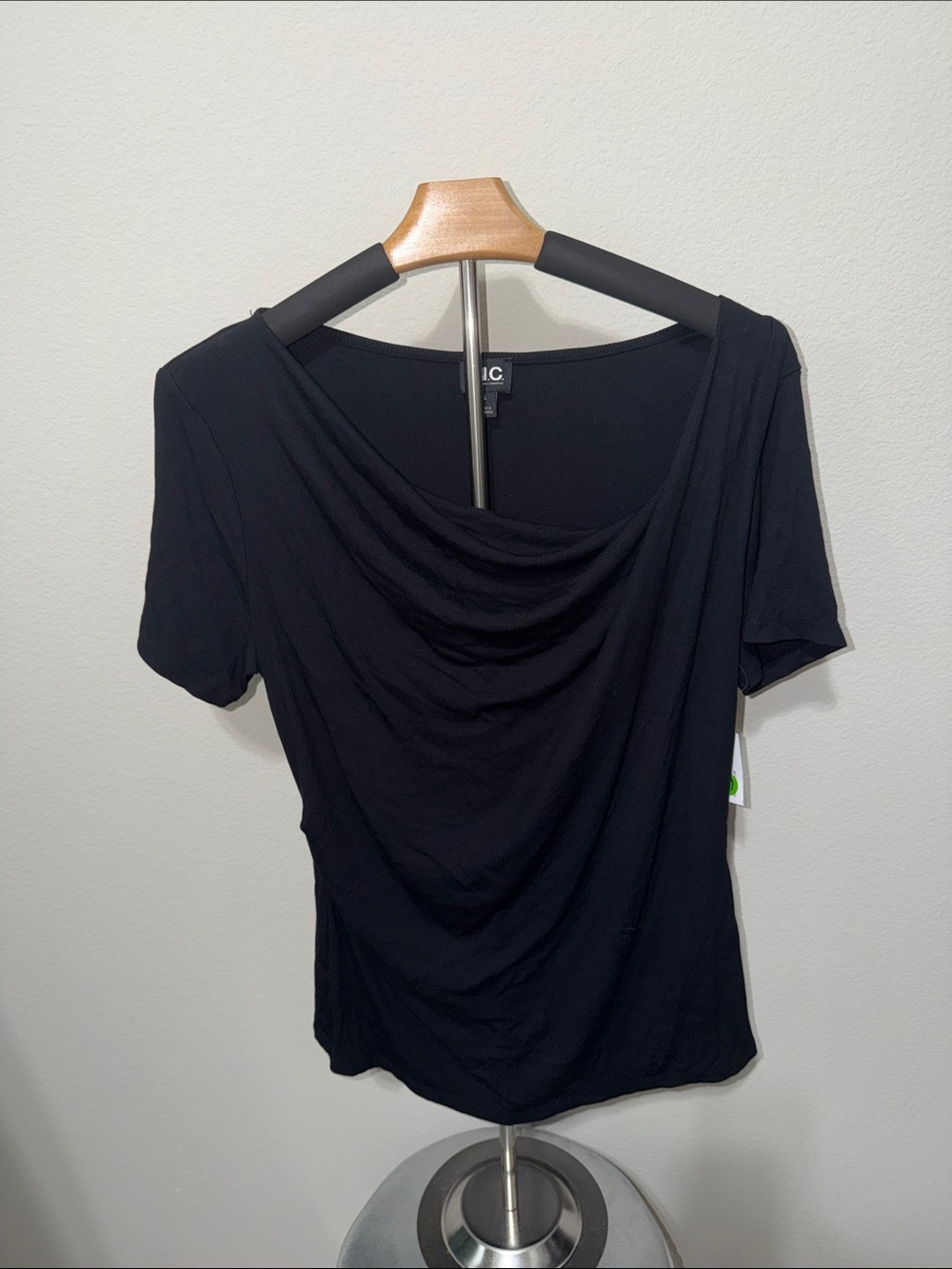 NWT INC black draped neck top